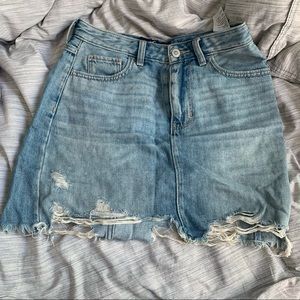 Distressed denim skirt